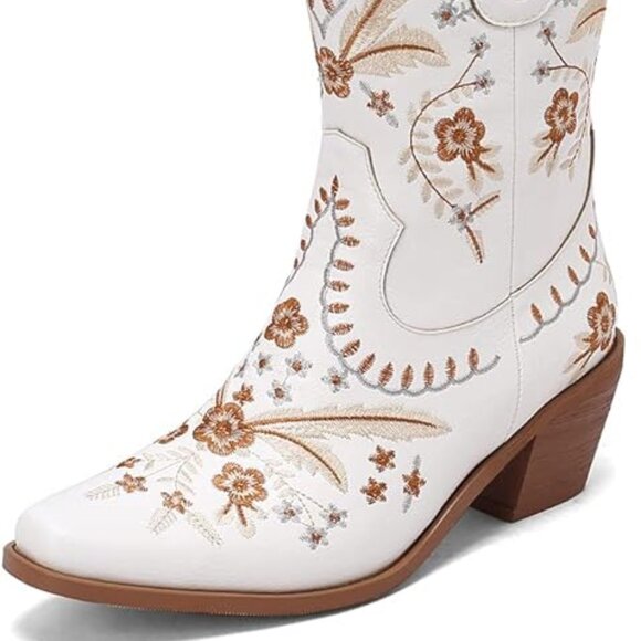Floral low chunky heel western boots - Picture 3 of 6